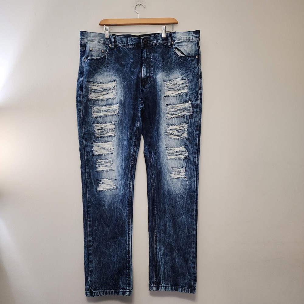 Southpole Jeans Mens 42x34 Blue Fade Distressed Dark Marble Wash Pants